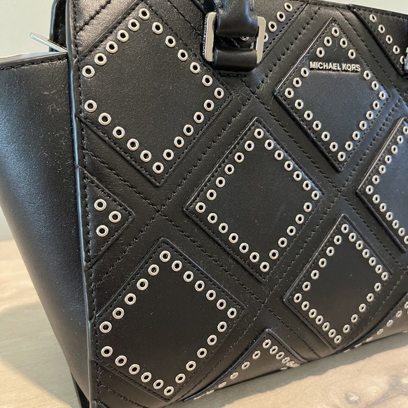 Michael Kors Selma Silver Diamond Grommet Leather Shoulder Bag/Satchel  … - Picture 8 of 16
